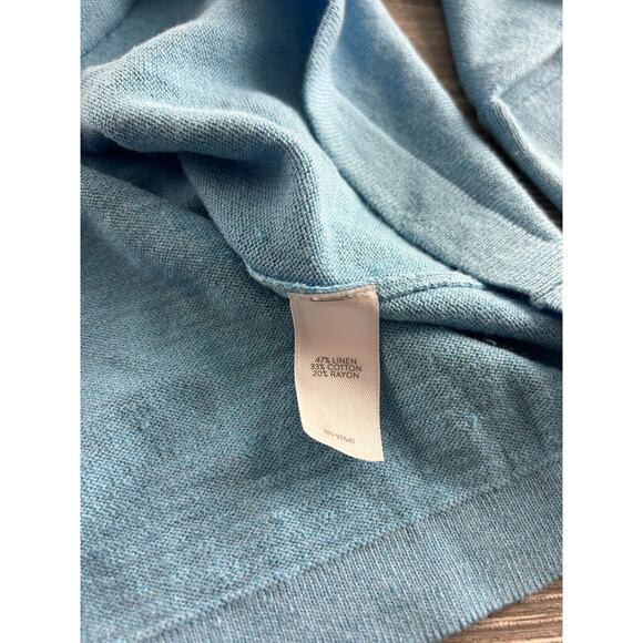 J. Jill Linen Blend Womens Small Baby Blue 3/4 Sleeve Beachy Light Blouse - Picture 8 of 8